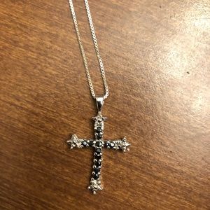 Sapphire And Sterling Silver Cross Necklace